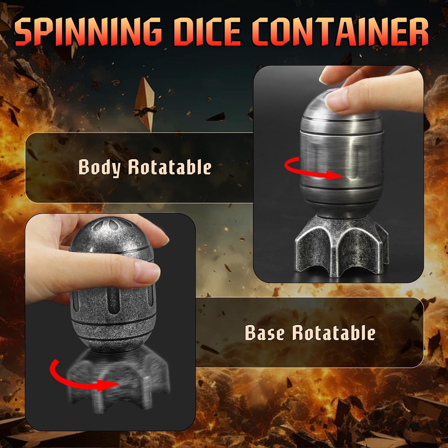 ZHOORQI DND Metal Dice Set with Spinning Missile Container, Cool Bullet Dice Polyhedral Dice for Dungeons and Dragons, RPGs DND Gifts（Missile-Retro Silver）