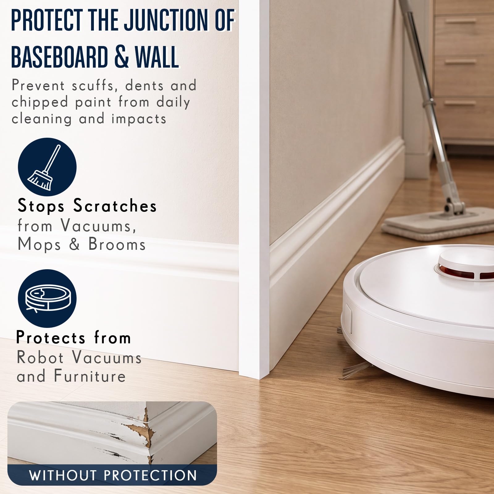 Sasylvia 10 protectores de esquina de pared de vinilo de 1-1/8 x 48 pulgadas para evitar arañazos en las esquinas para puertas, mesas, encimeras, muebles, protección de bordes, color blanco