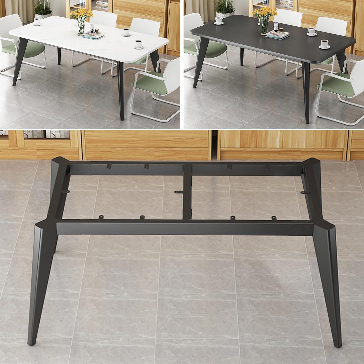 Metal Dining Table Leg Heavy Duty Industrial Rectangular Frame DIY Furniture Legs Coffee Table Legs with Screws Desk Workbench Cabinet Legs Adjustable Floor Protectors 150x75x72.5cm Black