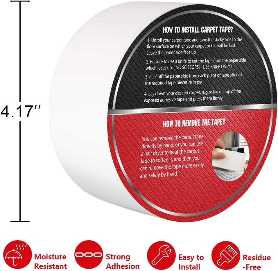 STARREY Double Sided Carpet Tape 2 Inch x 10 Yards Heavy Duty Gipper Adhesive Anti-Slip Area Rug Tape for Hardwood Floors/Outdoor/Rugs/Stair Treads/Mats Residue-Free Sticky Tape Carpet Over Carpet