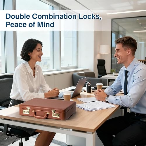 Miniatura 2 de Maletines para hombres, maletín antirrobo de doble bloqueo con compartimento para laptop de 16 pulgadas, piel sintética impermeable, maletines