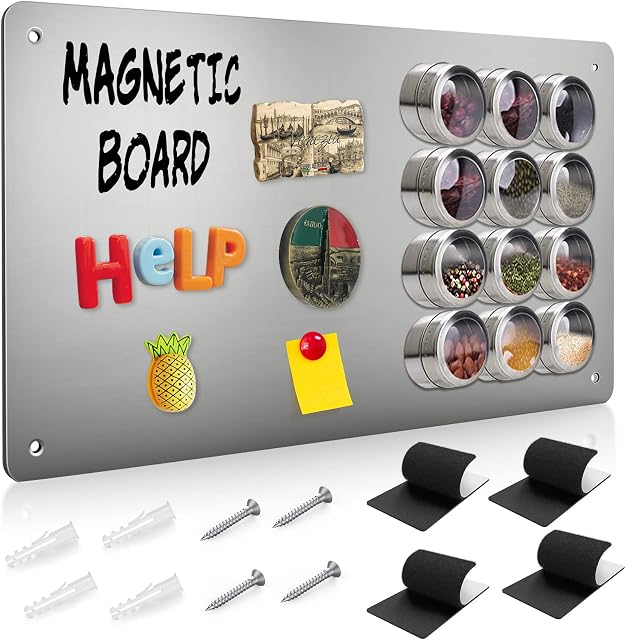 Raweao Magnetic Notice Board Stainless Steel, Magnet Board for Wall, Fridge Magnet Display Board, Magnetic Board for Kitchen Home Office Classroom for Putting Magnets On 30x45cm