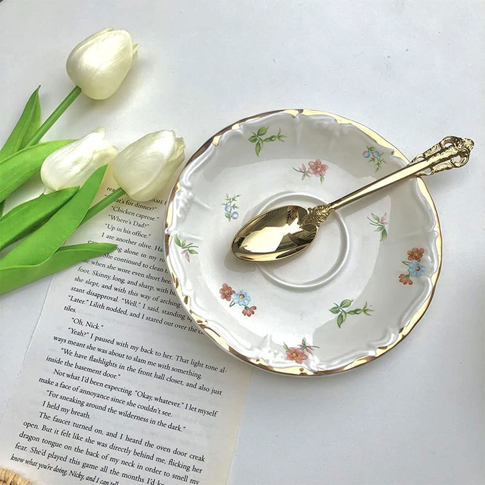 Zestaw do kawy， filiżanki do herbaty， espresso， filiżanki do herbaty i spodka 6，8 uncji Porcelanowa filiżanka do kawy Vintage Floral Ceramic Tea Cup Set ze，