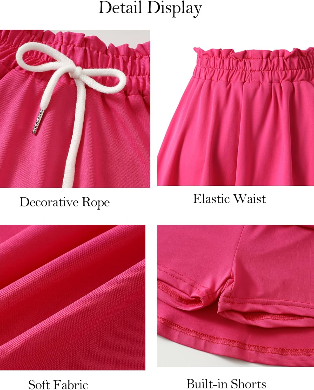 2 Pack Girls Skorts Elastic High Waisted Tennis Skater Skirts with Built-in Shorts Kids Athletic Flowy Skorts