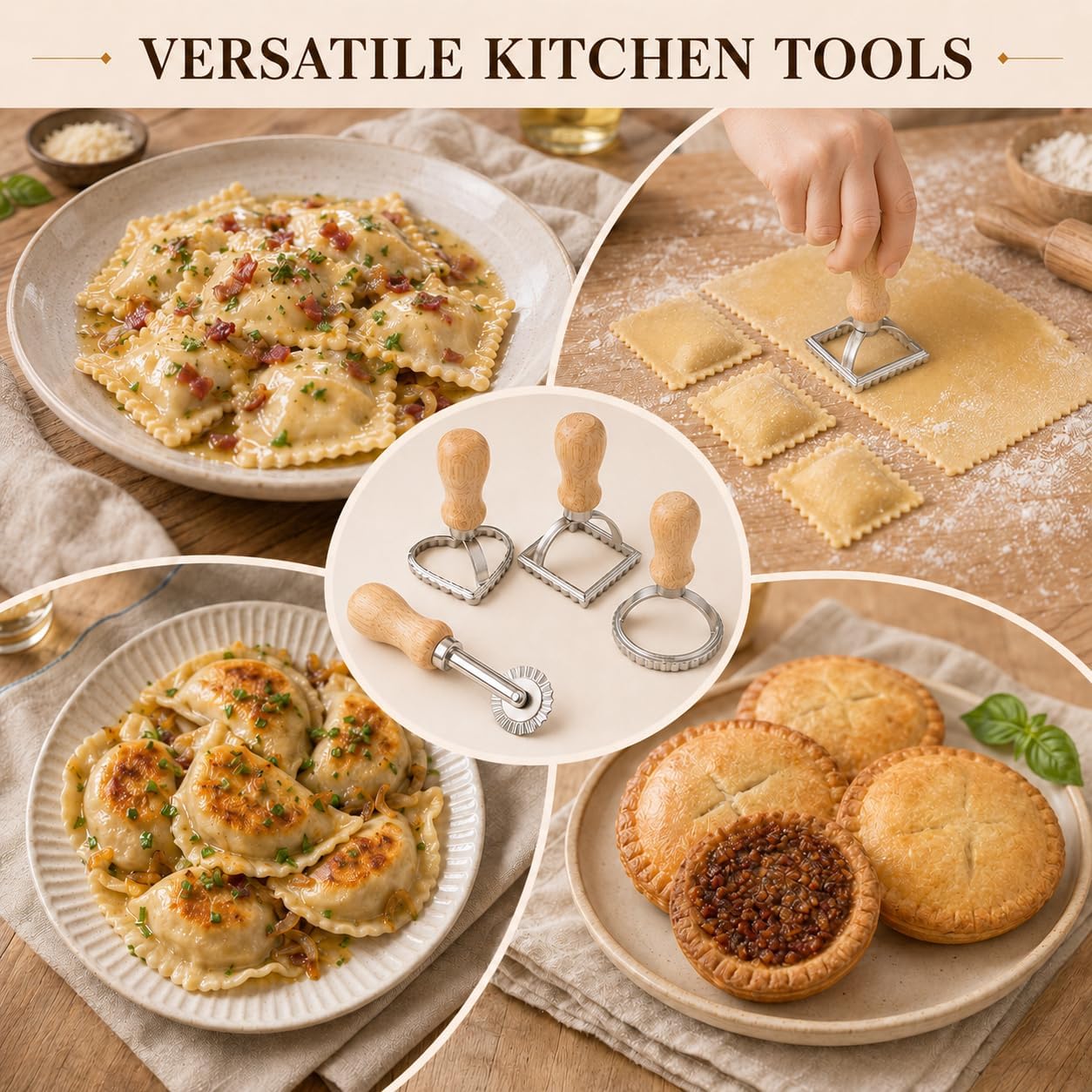 4Pack Ravioli Stamp and Ravioli Cutter, Pasta Cutter for Dumplings