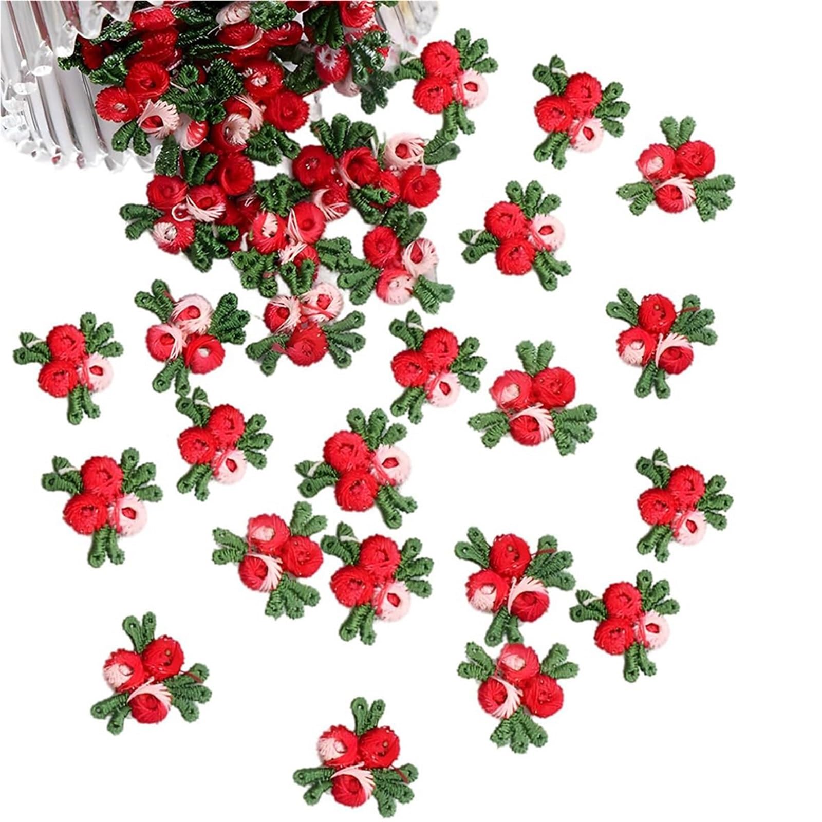 Wtaxbh Red Iron On Patches 300 Pieces Of Multi-Color Embroidery Flower Patches Sewing Supplies Diy Clothing Accessories Repair 2Cm Wide(Red)