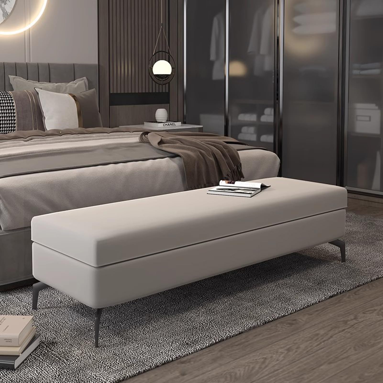 OIFAODAO Ottoman Storage Bench Entryway with Seat(Light Gray,60X45X45cm)
