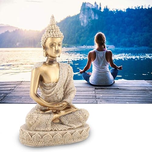 Miniatura 3 de Simlug Estatua de Buda, arenisca y resina, oro, mesa, hecho a mano, decoración de Buda