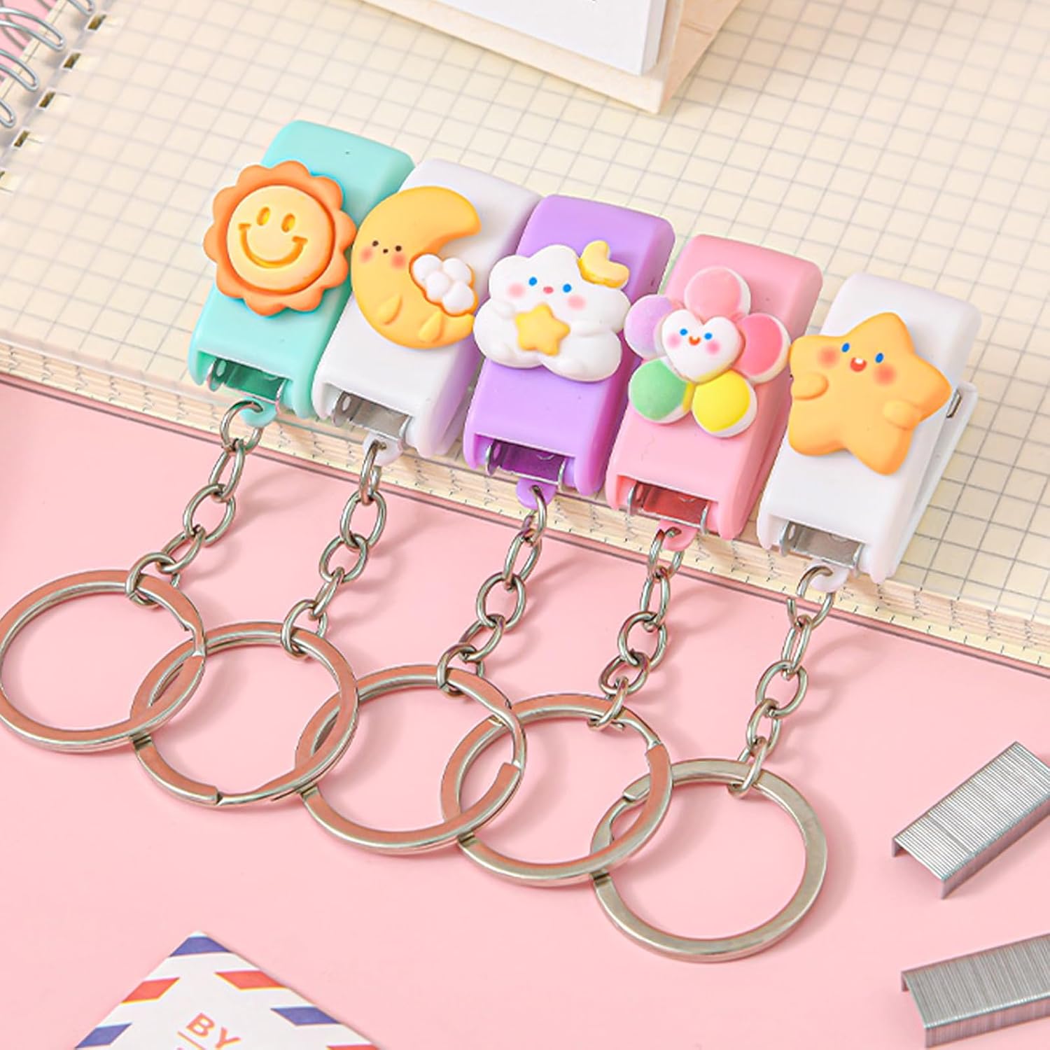 5-Pack Compact Cute Portable Keychain Staplers w/ 1500 Mini No.10 Staples image 3