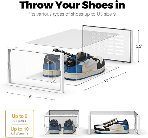 Miniatura 5 de SEE SPRING Paquete de 12 cajas grandes de almacenamiento de zapatos, organizador de zapatos apilable de plástico transparente para armario,