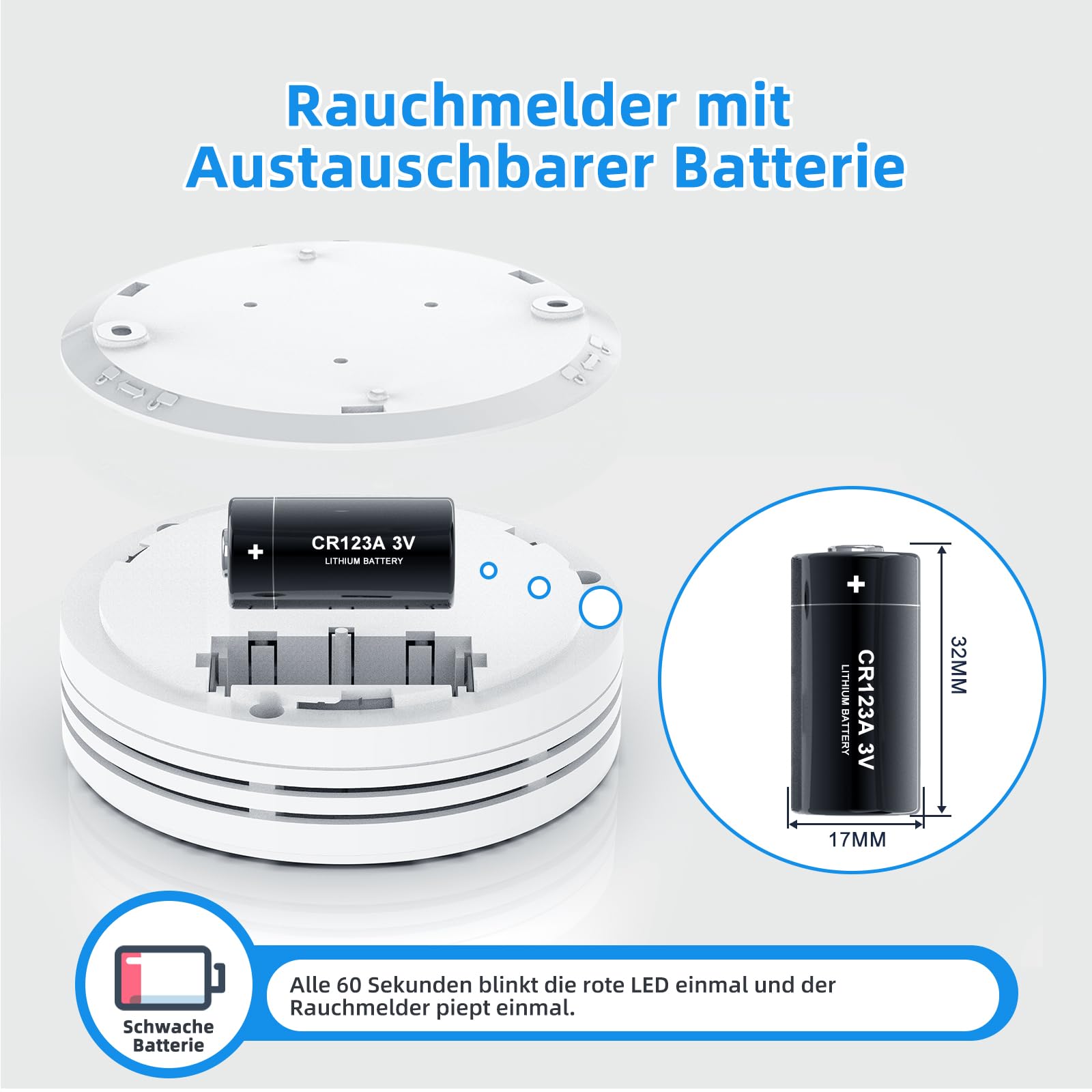 XINDUM 10 Jahre Rauchmelder mit Magnethalterung 3 Stück | Vernetzter Rauchalarm mit 5 Jahren austauschbarer Batterie 85 dB Alarm Stummschaltung Warnung bei niedrigem Batteriestand
