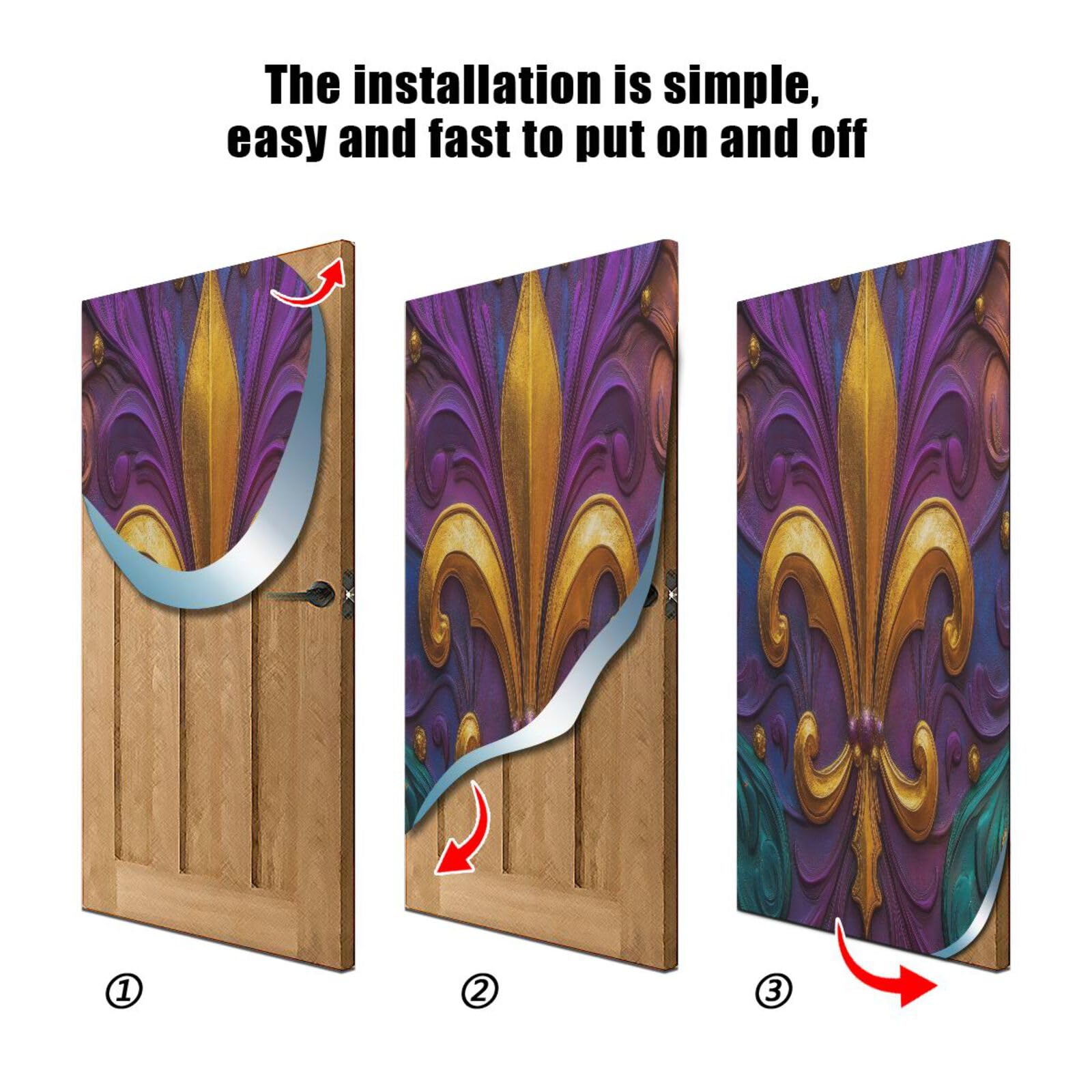 FLildon Mardi Gras Fleur De Lis Door Cover Decoration, Party Accessory Porch Decor for Festive Ornament Room Door Covers 32 x 79 Inch