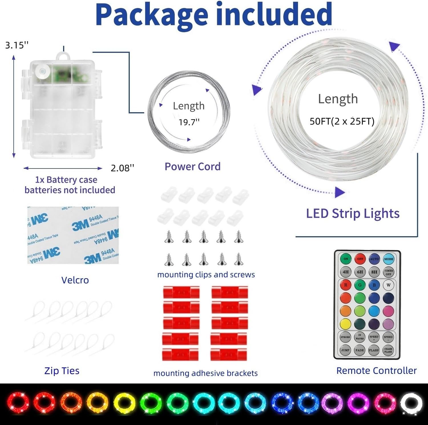 Battery Powered Golf Cart String Lights, 2 Pack Total 50FT IP68 RGB Dream Color Chasing Waterproof Golf Cart Parade Lights, Boat String Interior Light for SUP, Pontoon, Truck, RV, Pool