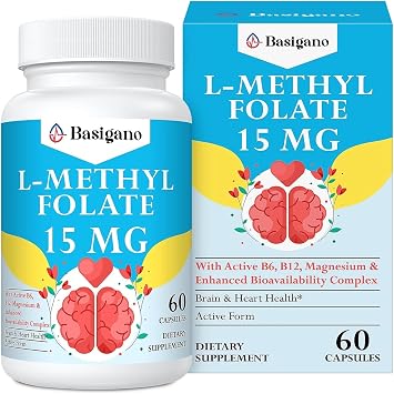 15mg L Methylfolate 5-MTHF- Active Folic Acid-Enriched with Vitamins B6 and B12-60 Vegetarian Capsules - Non-GMO, Gluten-Free | Active Folic Acid, Enriched with Vitamins B6 and B12, Gluten-Free