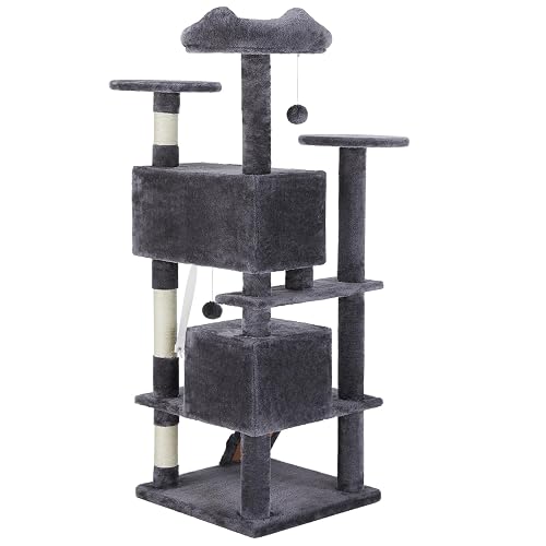 54 Inch Cat Tree Tower, Multi-Level Trees with Scratching Posts,