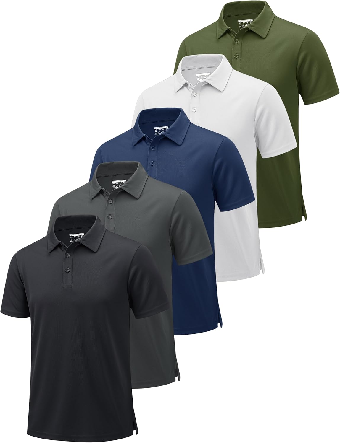 MAGCOMSEN 5 Pack Mens Polo Shirts Short Sleeve Dry Fit Moisture Wicking Golf Polos Performance Casual Collared Shirts