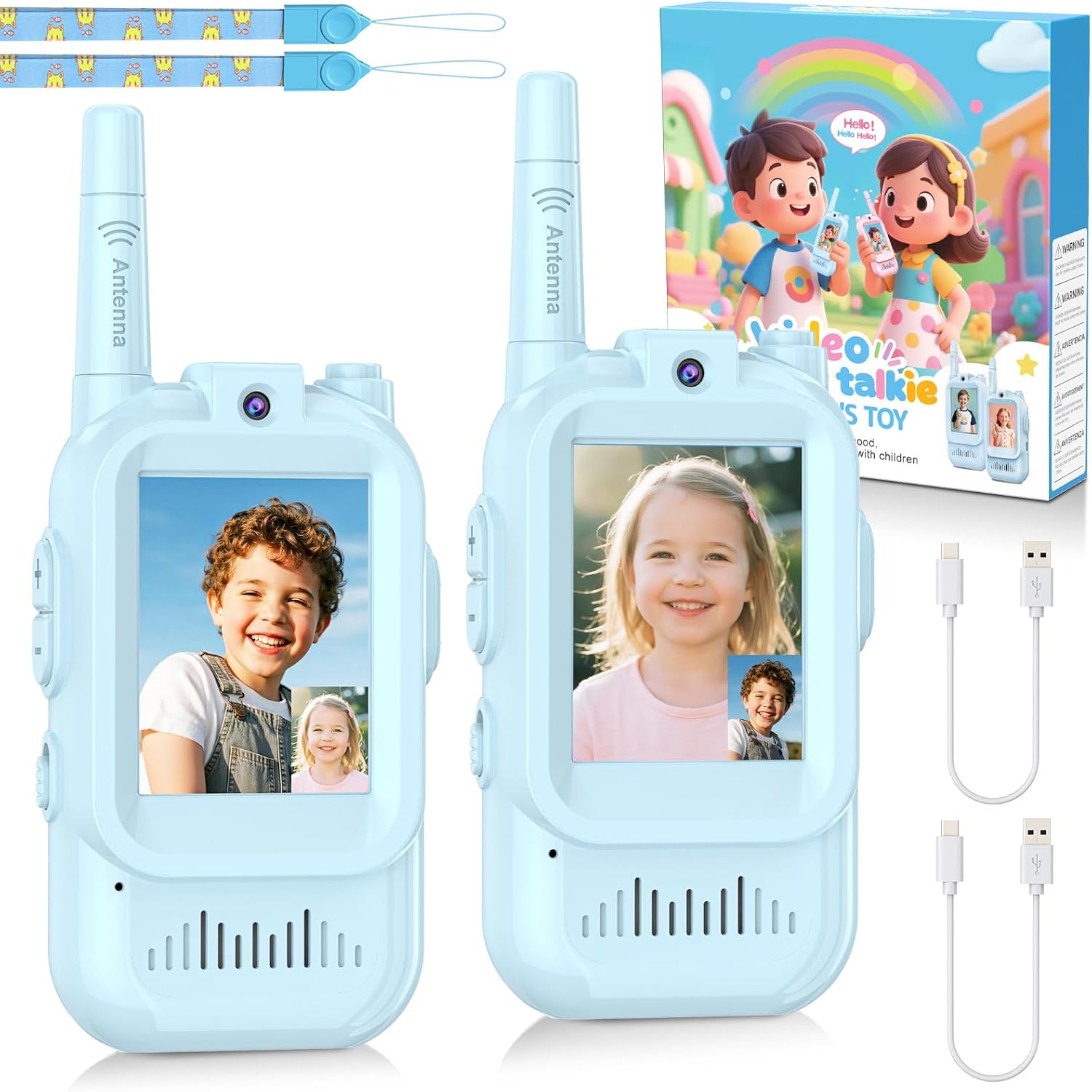 Kids Video Walkie Talkie, 2 Pack Rechargeable Walkie Talkie with Screen Camera, Long Range Facetime Chat, Toys for 3-12 Boys Girls, Birthday Easter Toddler Gifts, Indoor Outdoor Camping Toys