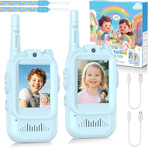Walkie Talkies de video para niños, paquete de 2 juguetes de intercomunicación de video recargables con pantalla, sonido claro, 3 modos de cambio de