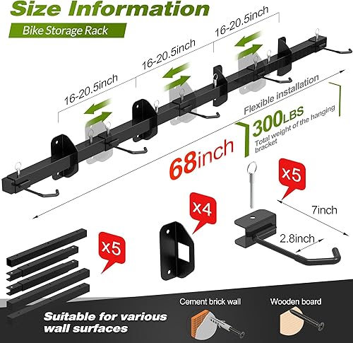 Miniatura 10 de Estante de almacenamiento para bicicletas con estante, soporte de pared para bicicleta, soporte de garaje para colgar bicicletas, ganchos para
