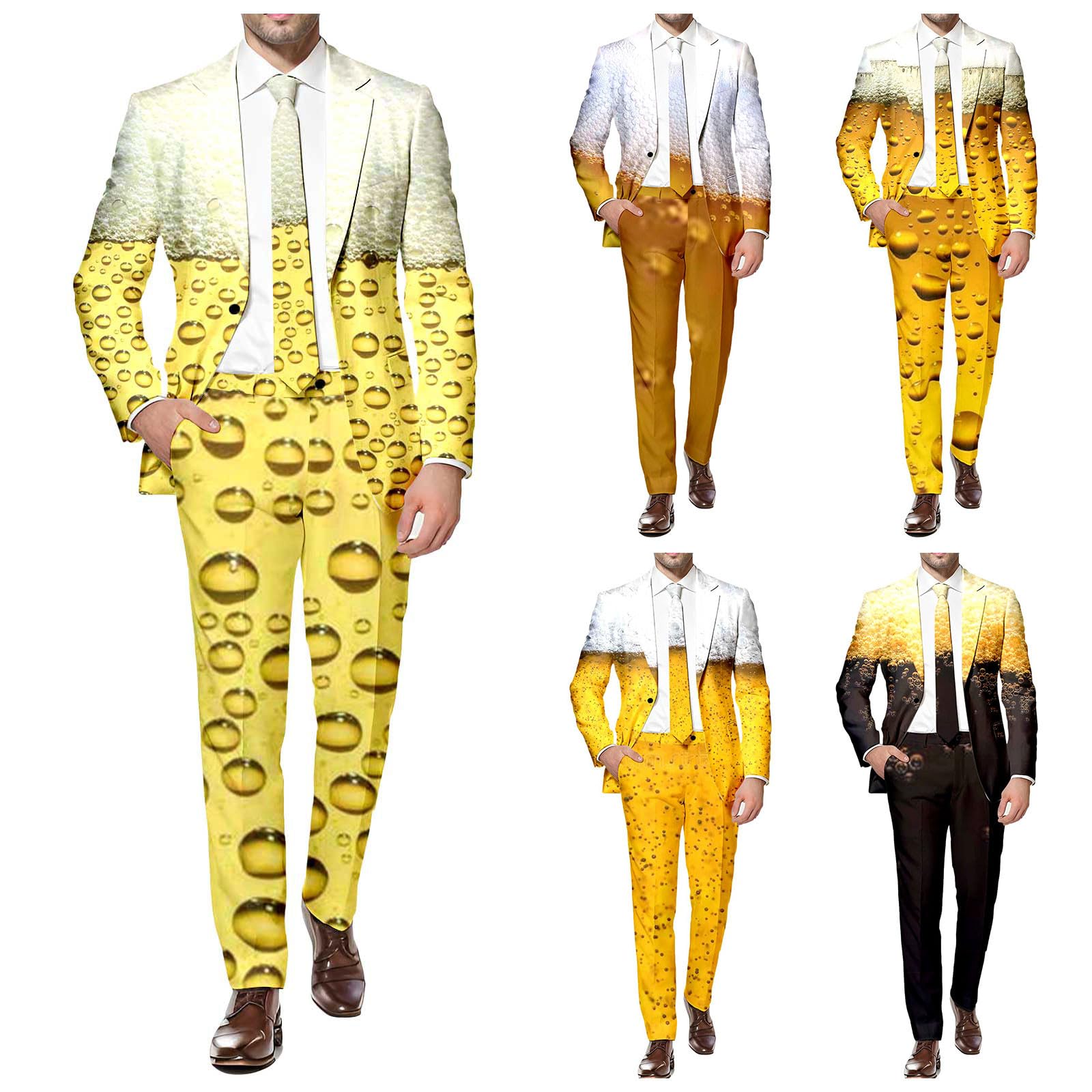 Trachtenset Herren Oktoberfest Herren Outfit Herrenanzug Zweiteiler 3D Drucken Bier Blazer Und Hose Faschingsferien Set Karneval Cosplay Party Kostüm Lustiger Bier Anzug