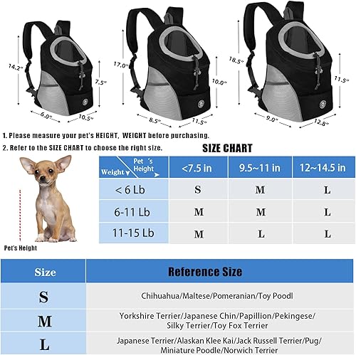 Miniatura 2 de YESLAU Mochila transportadora para perros pequeños y medianos, bolsa de viaje, paquete frontal, transpirable, ajustable, con tiras reflectantes de
