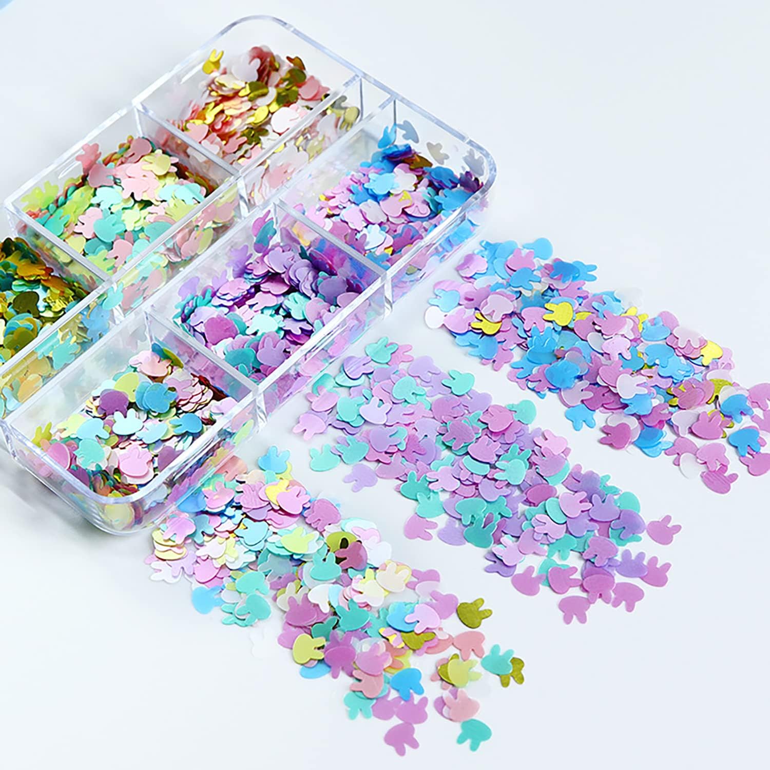 6 Grids Holographic Easter Nail Art Glitters Bunny Nail Art Supplies Sequins 3D Cute Easter Nails Glitter Flakes Colorful Acrylic Nail Confetti Nail Art Decoration Sparkles for Manicure Tips