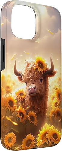 Miniatura 12 de Funda para iPhone 12 mini con diseño de vaca escocesa de las tierras altas y girasoles