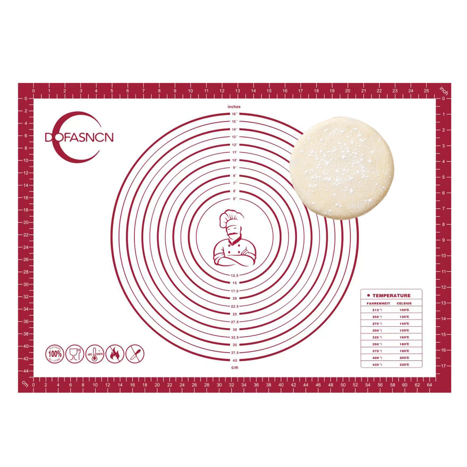 Alfombrilla de silicona para repostería para enrollar masa, antideslizante y antiadherente, para mostrador, con marcas, ideal para chefs, amas de casa, estudiantes y amantes del pan, color rojo, 71 x