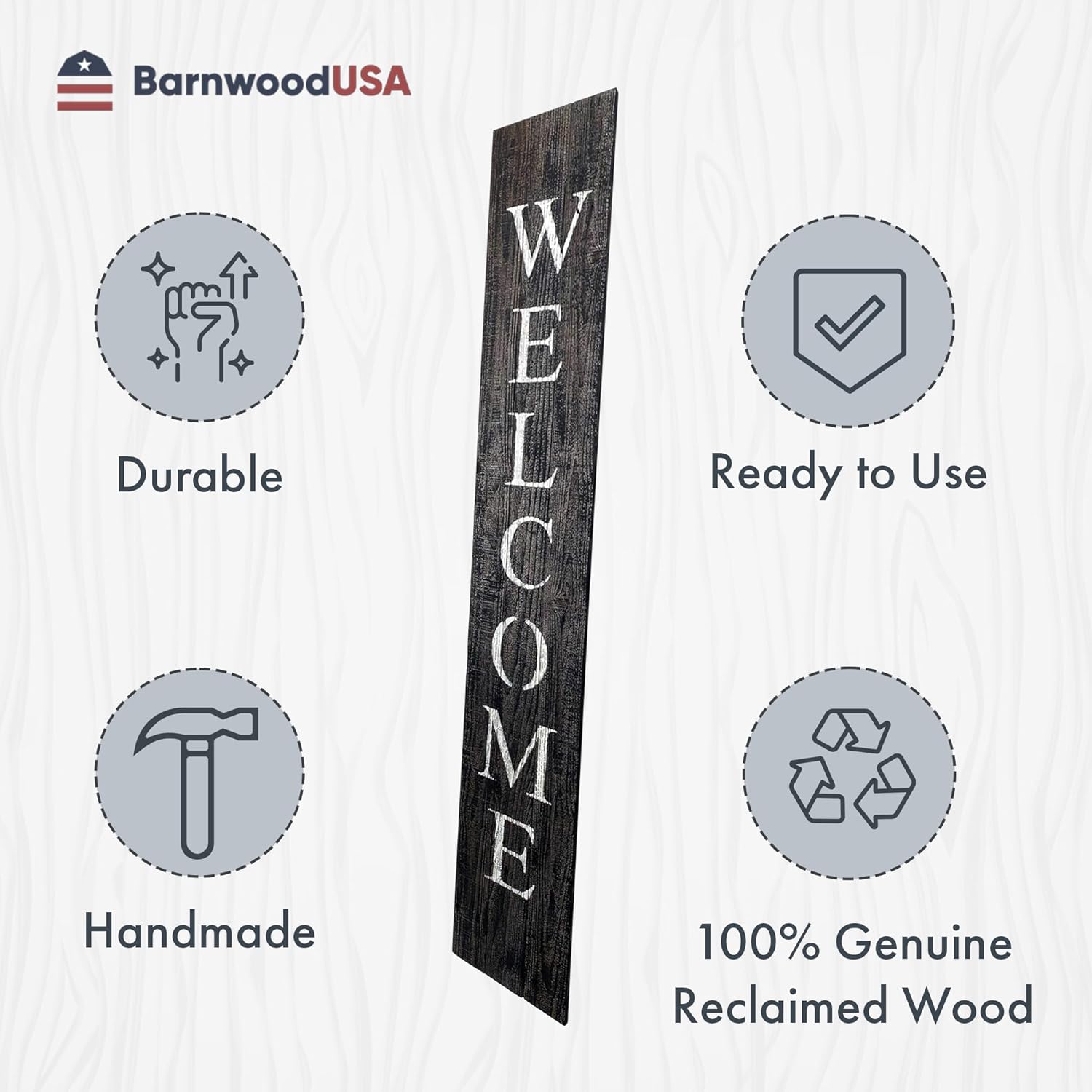 BARNWOODUSA Wooden Welcome Sign for Front Door (5 Foot), Smoky Black – 9” Wide Vertical Outdoor Welcome Signs – Decorative Real Reclaimed Wood - Farmhouse Rustic Yard, or Front Porch Decor,