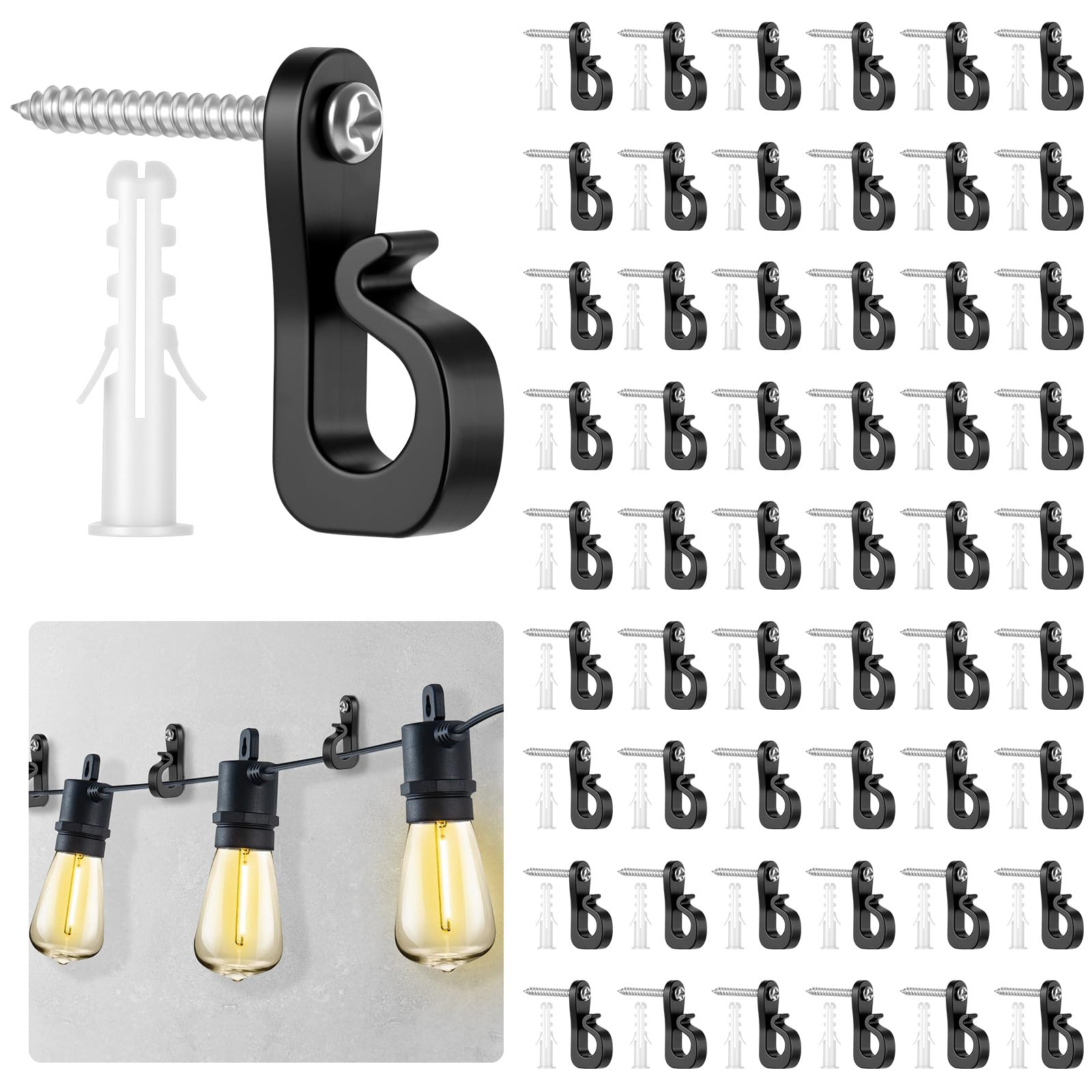 URAQT Ganci a vite, 55 Pezzi Ganci Avvitabili, Gancis Q-Hanger, Gancis a Vite per Interni ed Esterni, Gancis per Luci Natalizie con Vites, per luci di Natale,Campanelle,Catene Luminose
