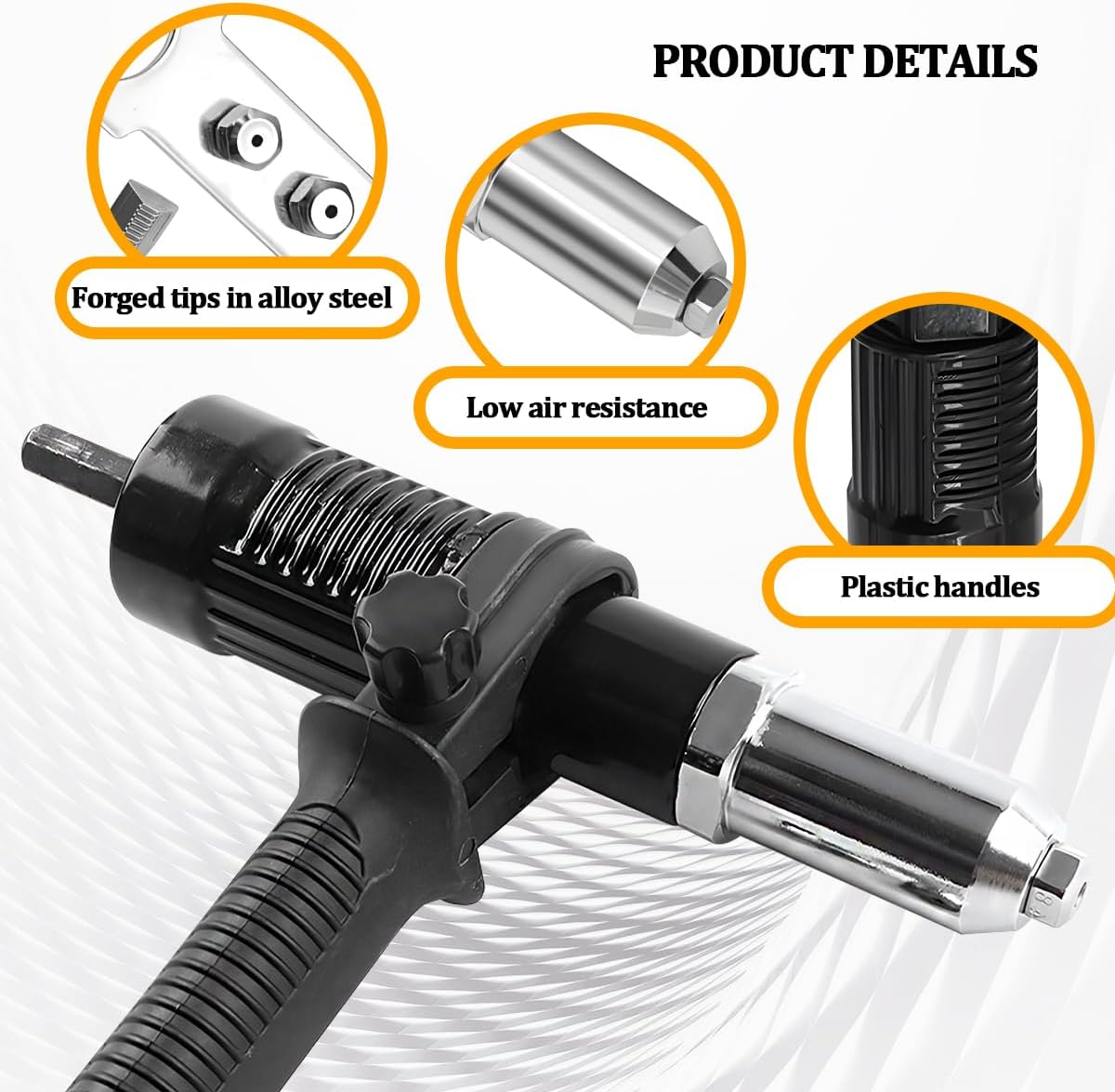 Car Pop Rivet Gun Adapter Kit, Electric Riveter Gun Power Drill Attachment with 4 Riveting Heads, Cordless Auto Riveting Handle Tool Drill Adaptor, Universal for Vehicles