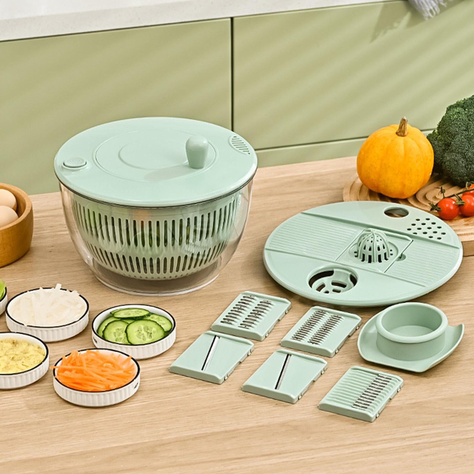 Gemüseschleuder – Salatschleuder mit Gemüseschneider | Multifunktions-Dörrgerät, Spinner für Nudeln und Pommes Frites, Reibe zum Trocknen von , Zitrifuge Pèr Pom