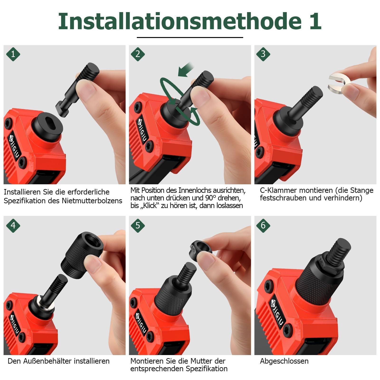 JiGiU Nietmutternzange Set inkl. 110pcs Nietmuttern M3-M12, Rot