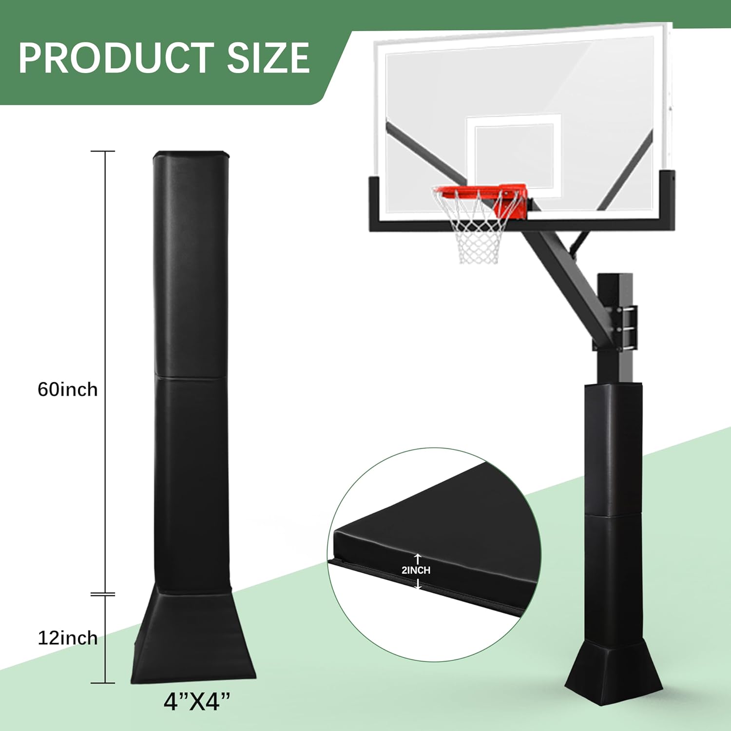 Katop Square Basketball Pole Padding, Professional Heavy Duty Protective Pad, 2-Inch Thick, All-Weather Pads fit 4-8Inch Square Poles, Heavy Duty Safety Pole Pads for Player Protection