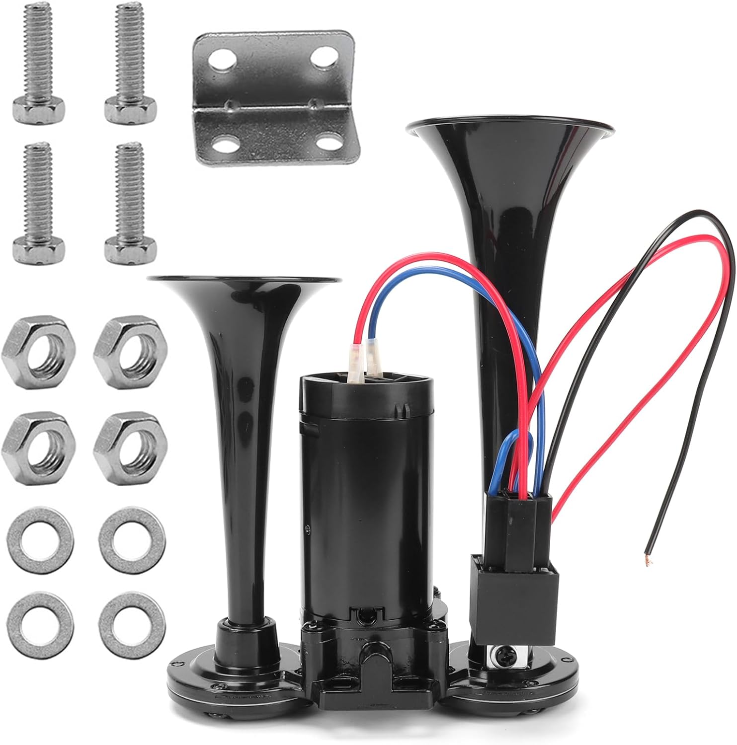 Air Horn for Truck, Car Air Horns, 150DB Super Loud Dual Electric Train Horns Kit with Compressor for Any 12V Vehicles Trucks Motorcycle Pickup Trains Cars Boats (Black)