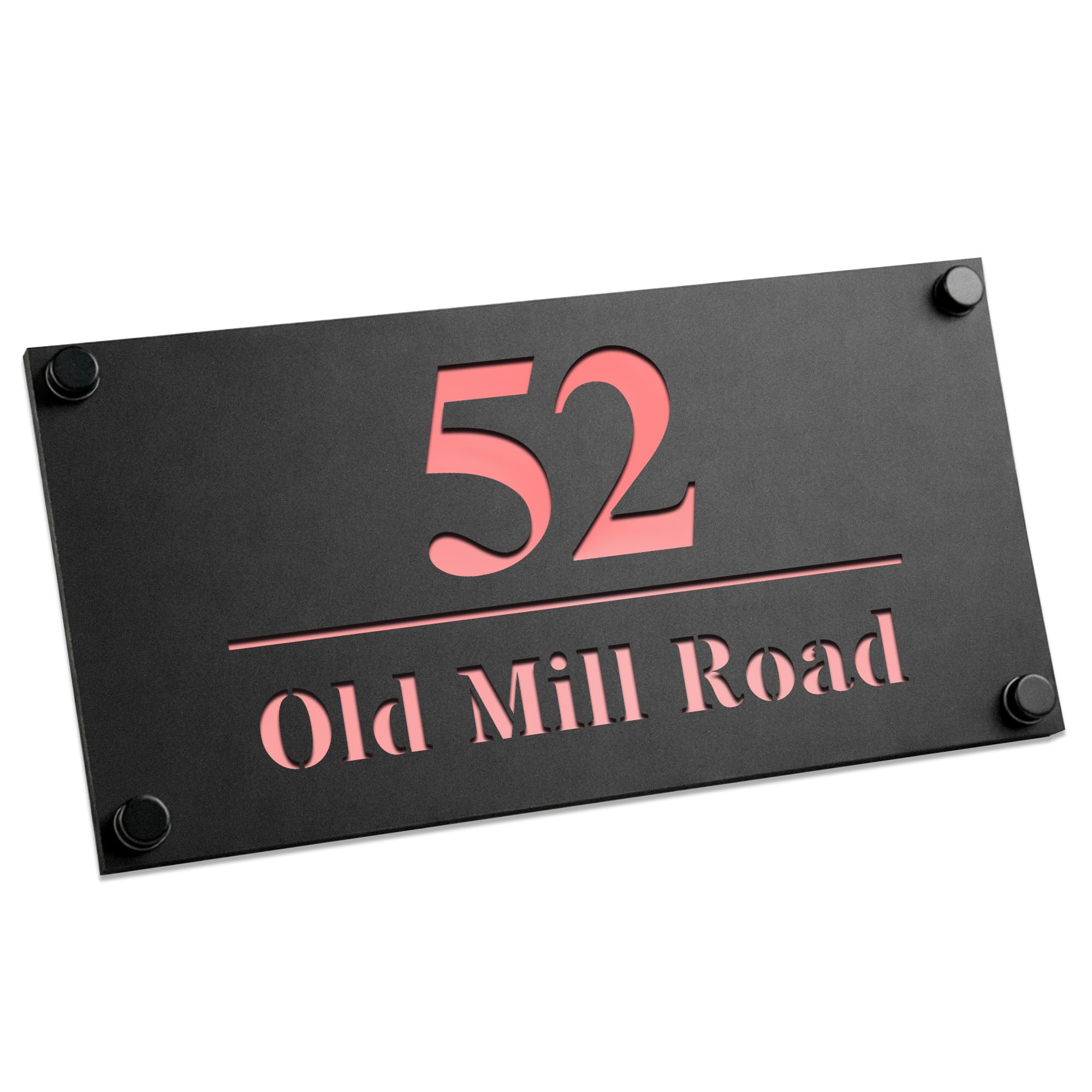 Red Ocean House Number Signs Personalised Laser Cut 3d Door Street Address Contemporary Door Number Plaques Modern House Sign Wall Mounted Address Plaque (Black and Rose Gold)