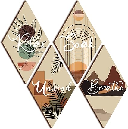Amazon.com: FairySandy 4 Pcs Boho Bathroom Wall Art Bohemian Restroom ...