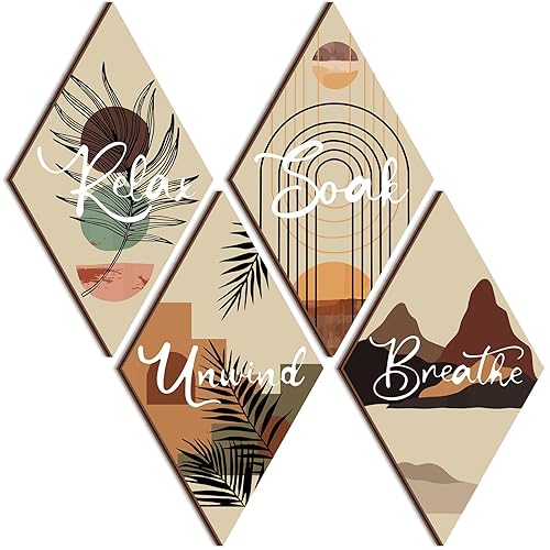 FairySandy 4 Pcs Bathroom Wall Art Restroom Decor Rustic Bathroom