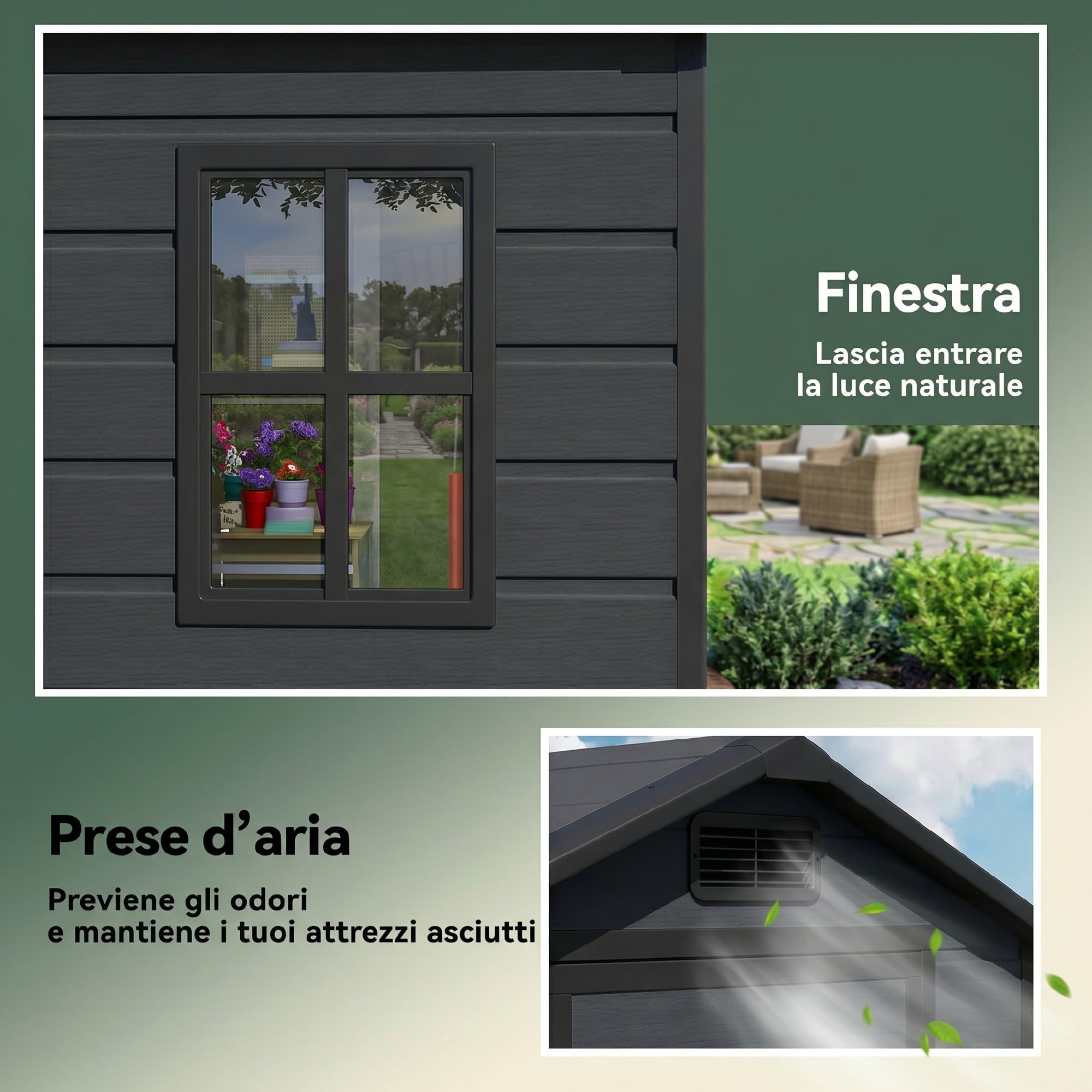 Outsunny Casetta da Giardino 1.09m² in PP con Pavimento Grigio Scuro