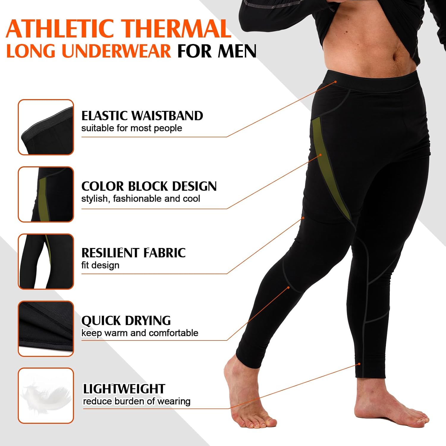 Patelai 3 Sets Men's Thermal Underwear Set Fleece Lined Base Layer Top Bottom Set Warm Hunting Skiing Gear for Cold Weather