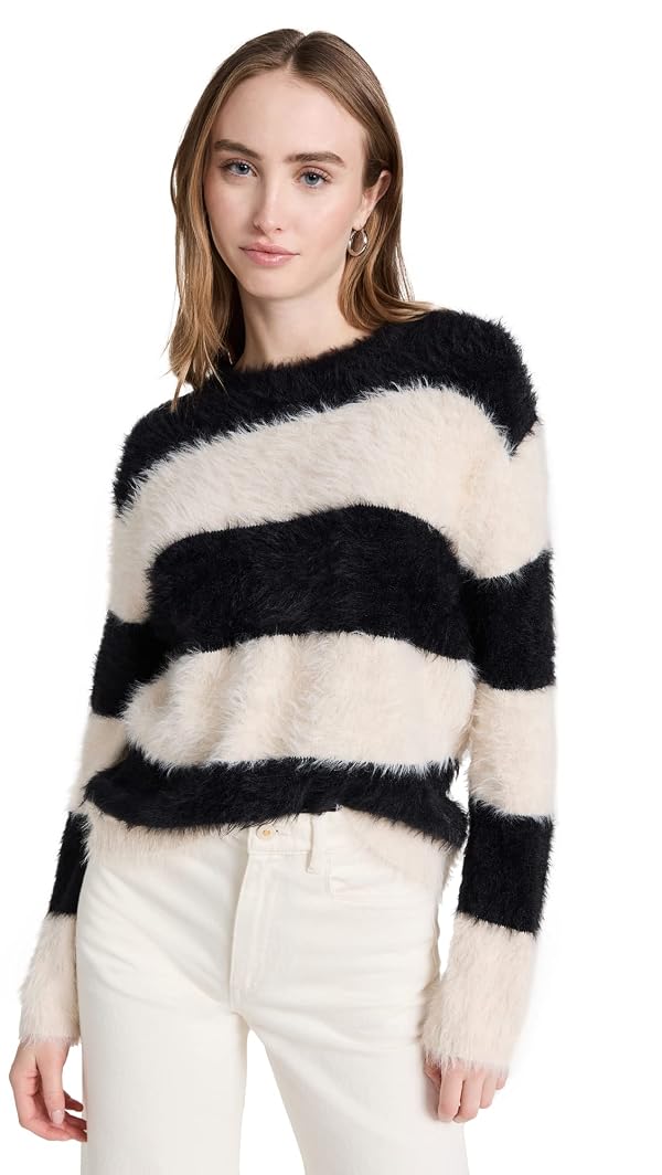 VELVET BY GRAHAM & SPENCER Womens Gianna Feather Yarn Crewneck Sweater, Black/Milk, Medium US by Velvet by Graham & Spencer - Used condition - US$30.09