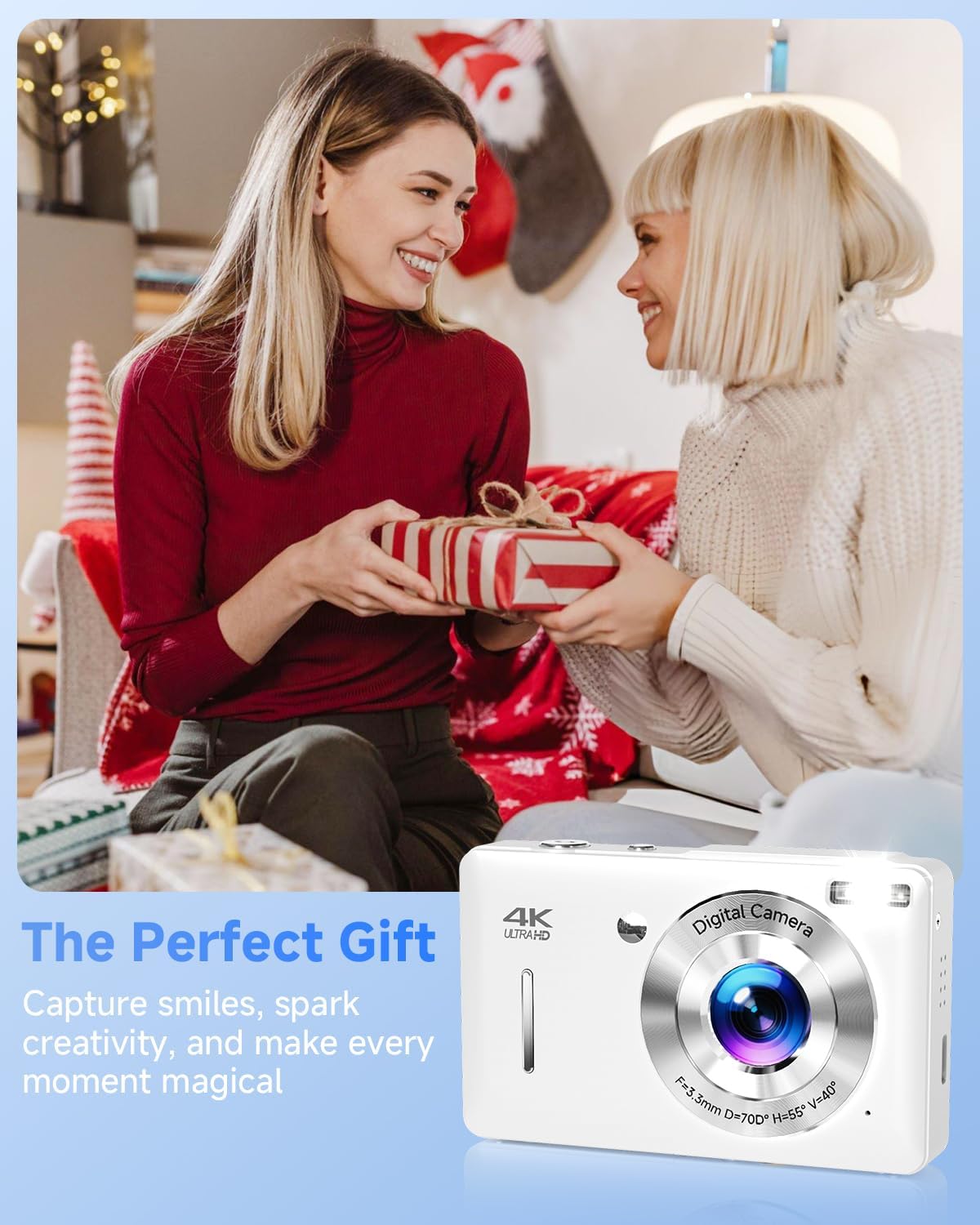 Digital Camera, 44MP FHD 1080P Digital Point and Shoot Camera with Anti Shake, Smile Capture 16X Zoom, Compact Small Camera for Teens Girls Kids Adults(White)
