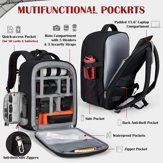 SDYSM Camera Backpack with Lens Pouch(15.6in)+Camera Backpack(14in)
