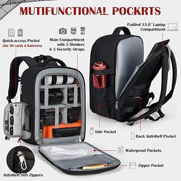 SDYSM Camera Backpack with Lens Pouch(15.6in)+Camera Backpack(14in)
