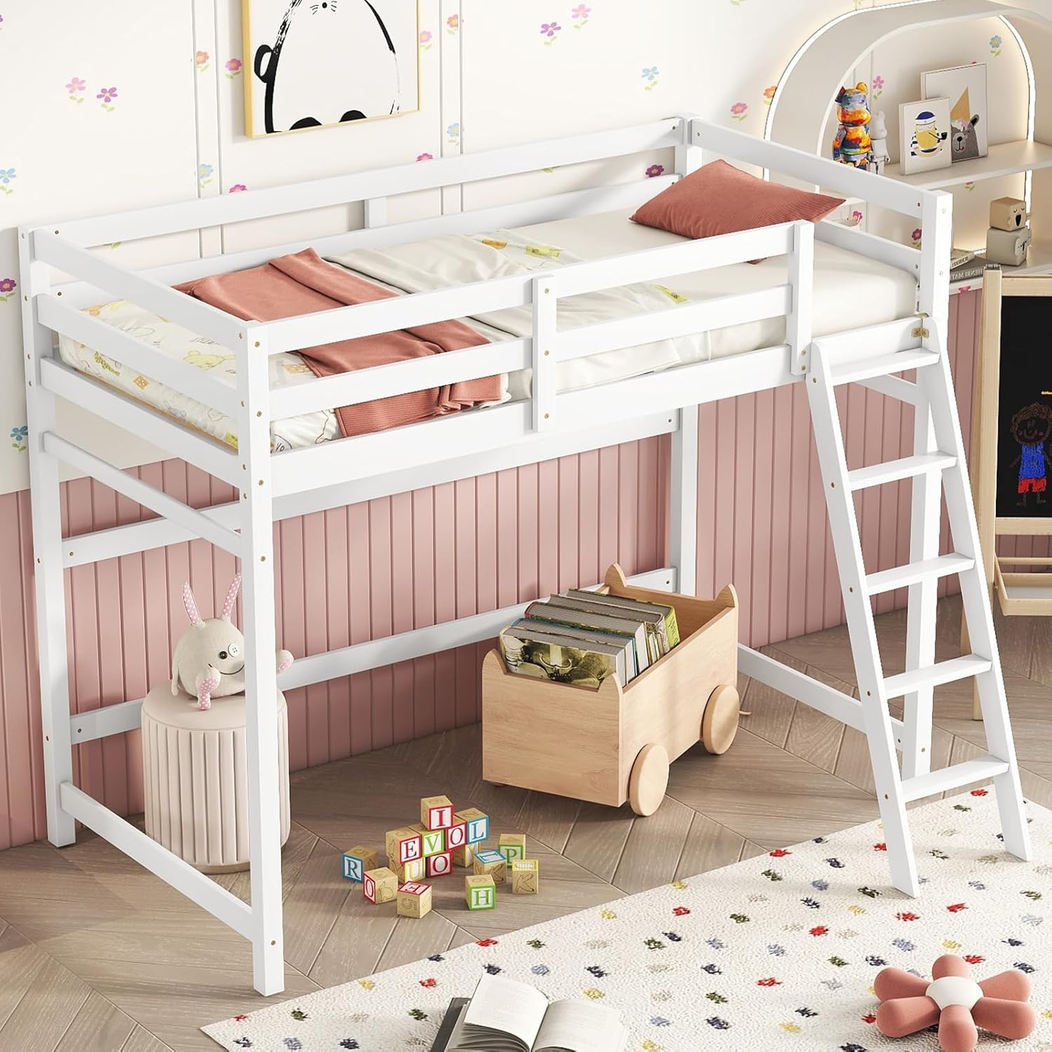 Anwickmak Wood Loft Bed Twin Size, Heavy Duty Twin Bed