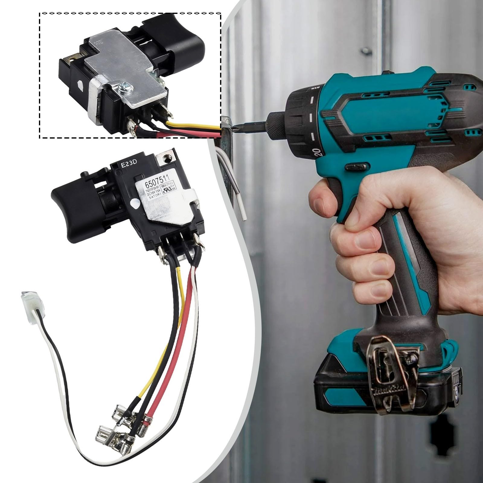 Interrupteur de rechange 18 V pour outils électriques Makita TD152D, DTD152, DTD152Z, DTD152RME, DTD152RFE, et 650751-1/6507511