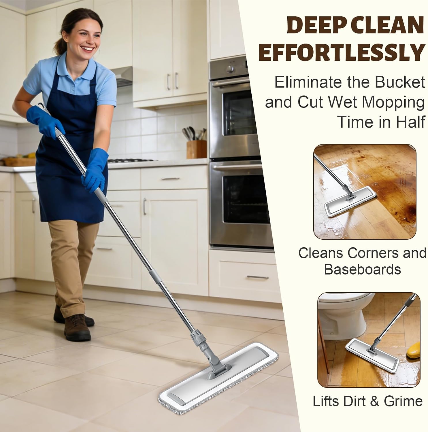17.7 Microfiber Mop for Floor Cleaning, 59in Long Adjustable Handle, 360° Rotating Large Flat Mops, 4 Washable Pads for Dry & Wet Cleaning for Hardwood, Vinyl, Laminate, Grey