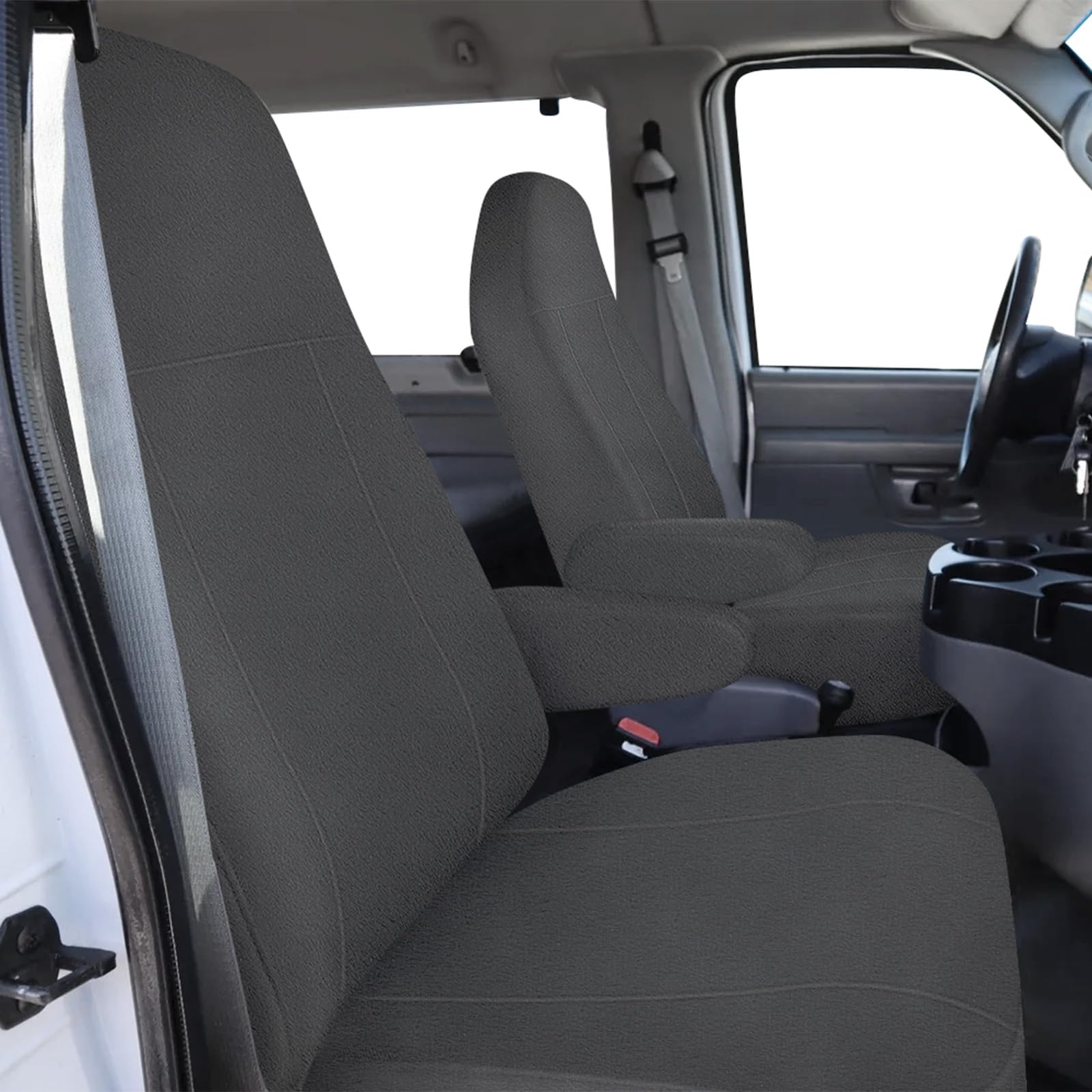 Photo 1 of Kistrba Front Seat Cover Compatible with 1993-2008 Ford E-Series Van Captain Chairs with One Armrest Per Seat, Only for Factory Seat, NOT for RV's or Conversion Van with After Market, Charcoal