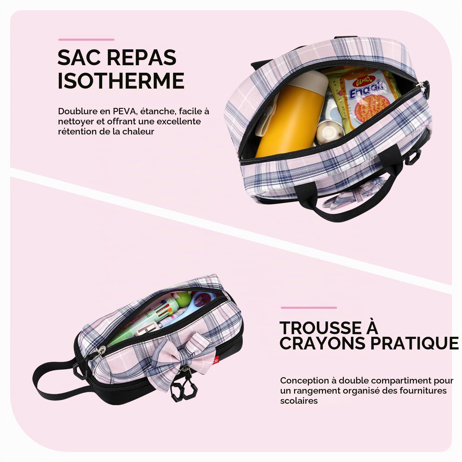 Tanou Ensemble Sac à Dos pour Filles, Cartable Fille Primaire à Nœud