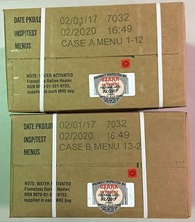 MRE 2020 Inspection Date Case, 24 Meals with 2020 Inspection Date, 2017 Pack Date A and B Case. Military Surplus Meal Ready to Eat.